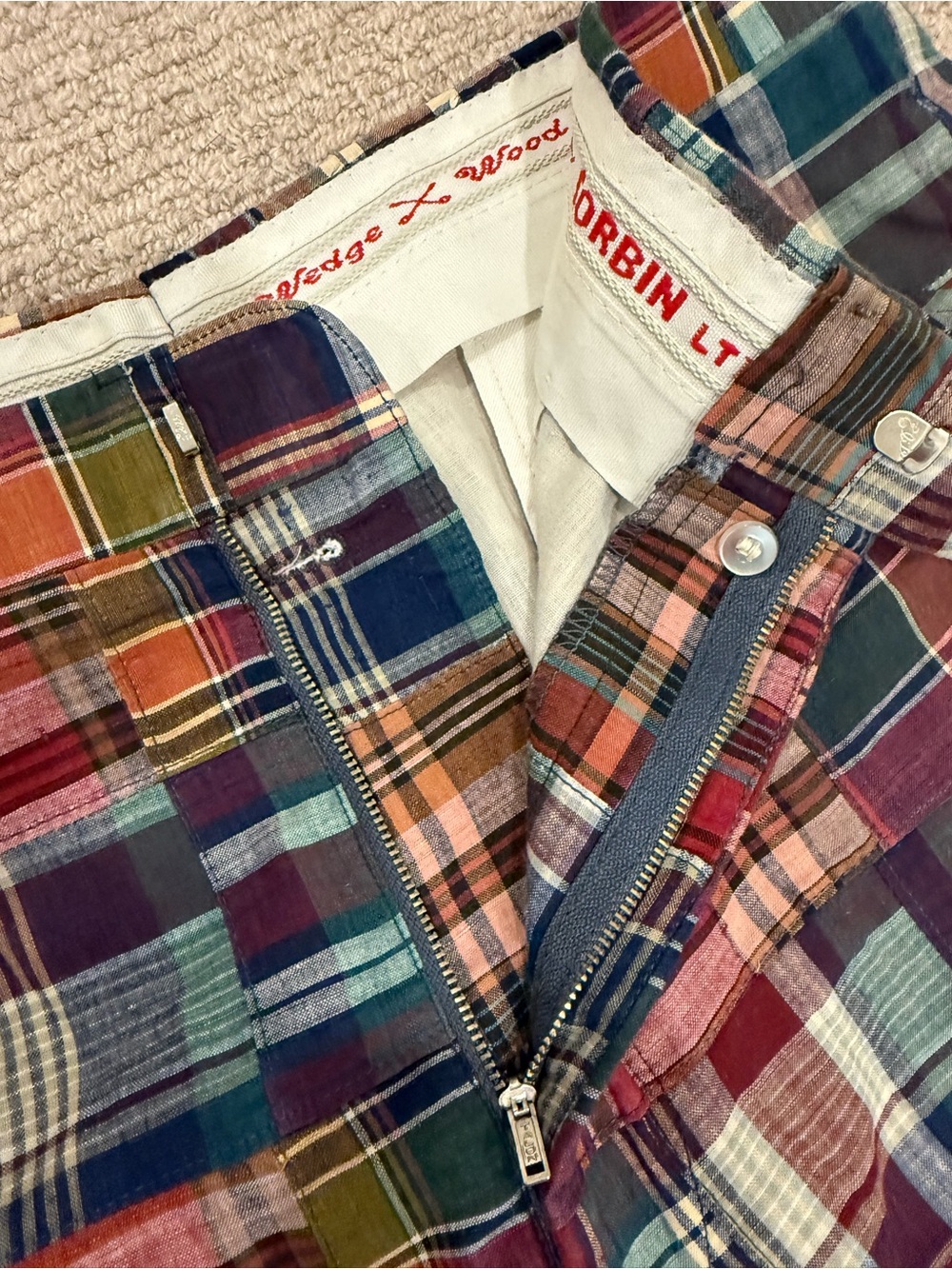 Vintage 1970s Corbin Ltd wedge wood Madras Plaid patchwork go-to-hell golf pants - Picture 5 of 11